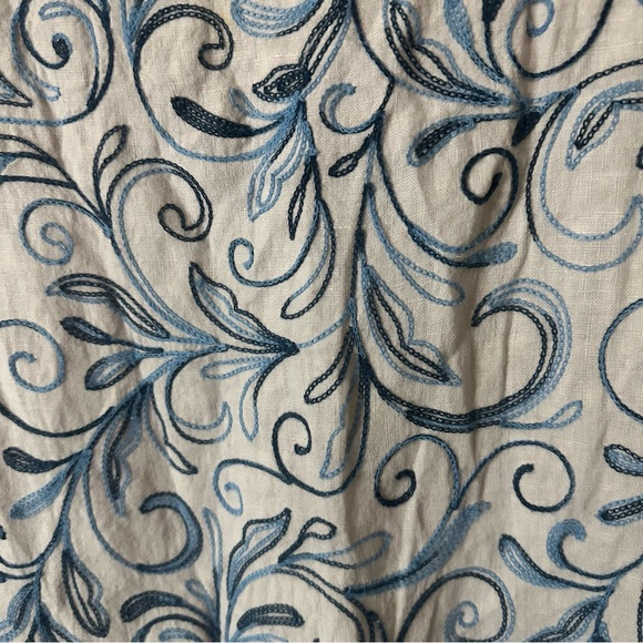 Lungo L’Arno Cream Linen Blue Paisley Swirl Midi Dress Size Medium Boho - Picture 5 of 11